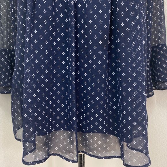 Charter Club Pullover Tunic Blouse M Chiffon Pleats 3/4 Flounce Sleeves Relaxed - Picture 5 of 13